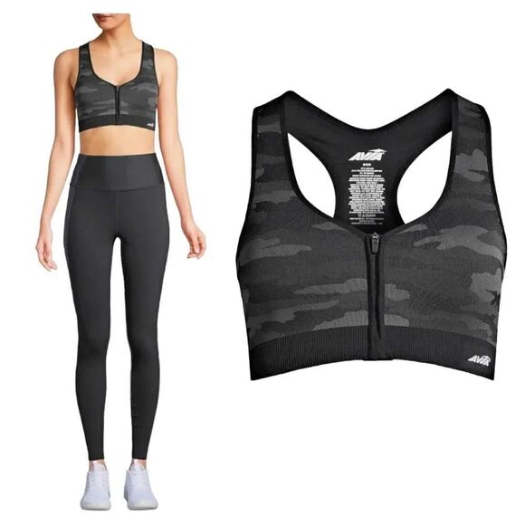 NEW Avia Activewear Women's Medium Support Sports Bra in Black Camo Size Small - Picture 1 of 12
